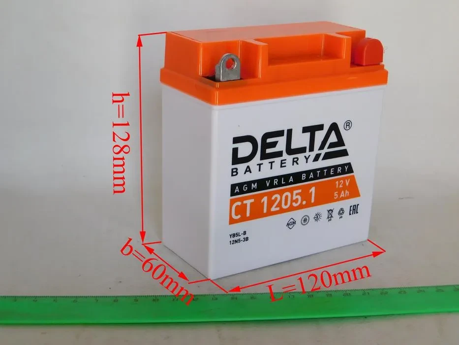 Аккумулятор 12В 5А (120*60*130) кислотный герм."L" "DELTA" СТ-1205.1 (12N5-3B) "Альфа" на Аккумуляторы для мототехники Каталог Вело-Мото